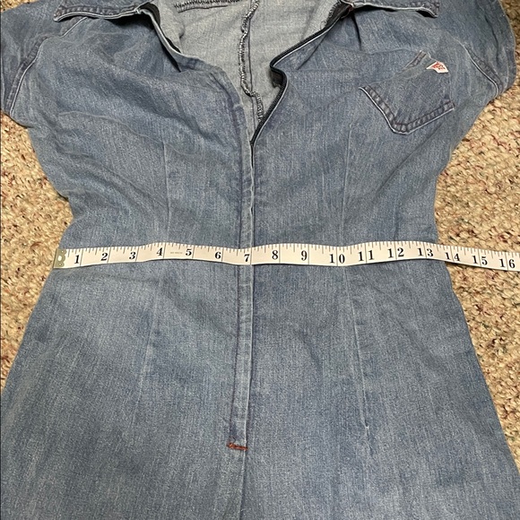 Vintage 70s one pc ultra bell bottom Denim zip front Jumpsuit - Picture 6 of 11